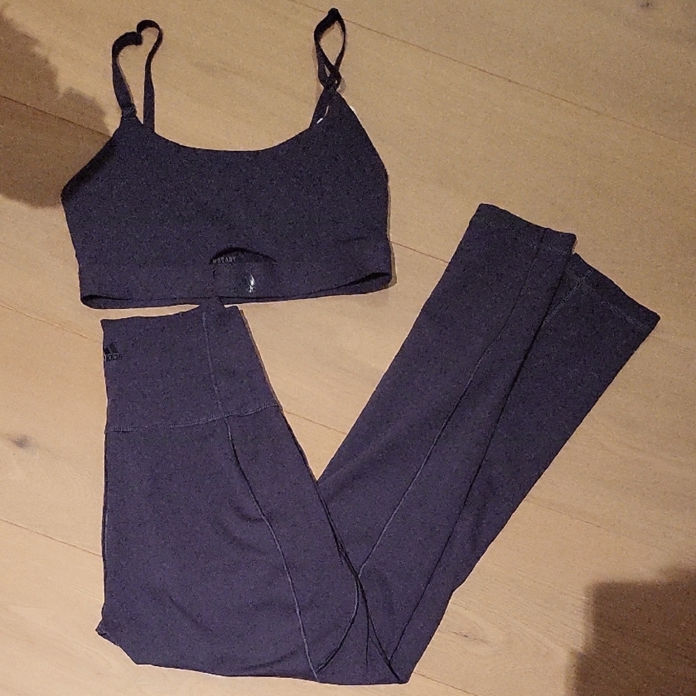 Adidas Deep Purple Sports Bra And Leggings Set Size Xs Bra Size S Bottom